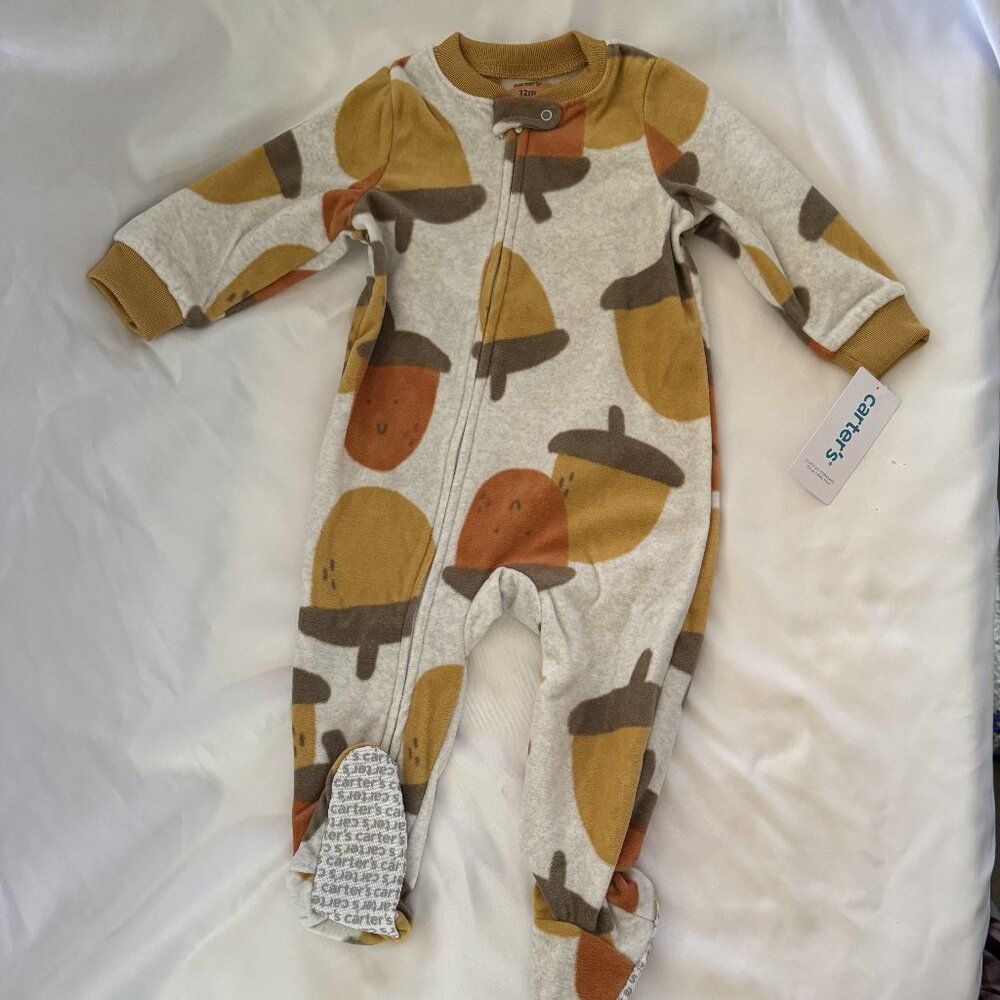 Carter's Boys Fleece Footed Sleeper, Zip-up, Cute Acorn Design